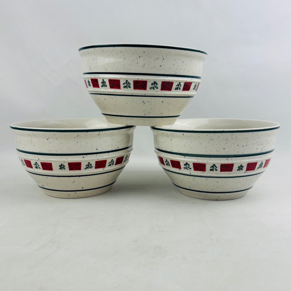 Country Crock Christmas Bowl‎ Set of 3 Soup Cereal Speckled Ceramic 6" Tienshan